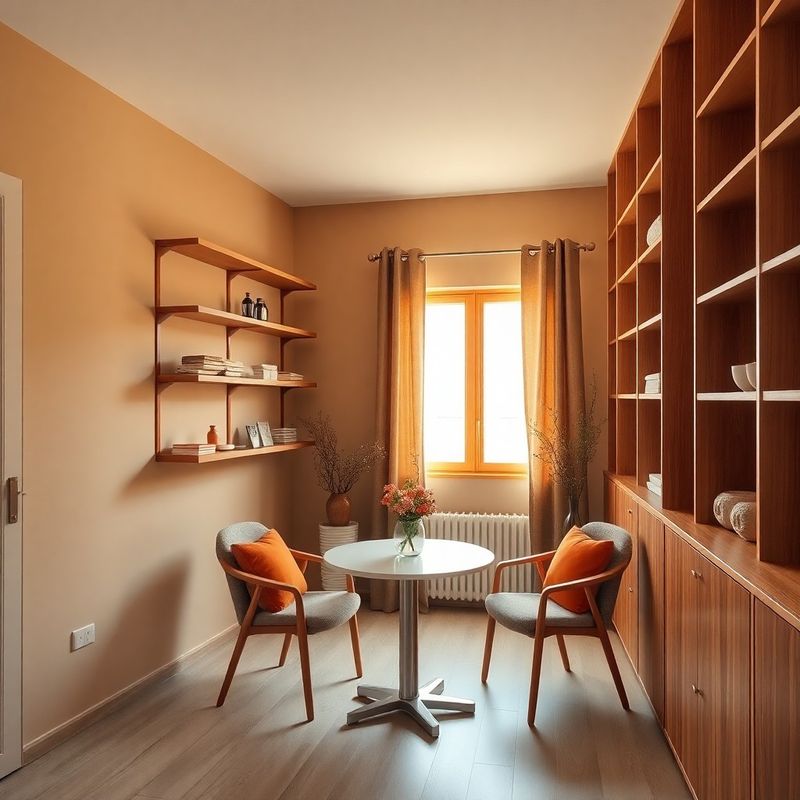Warm sand-olive interior of Mercer House with timber shelving and a consultation table